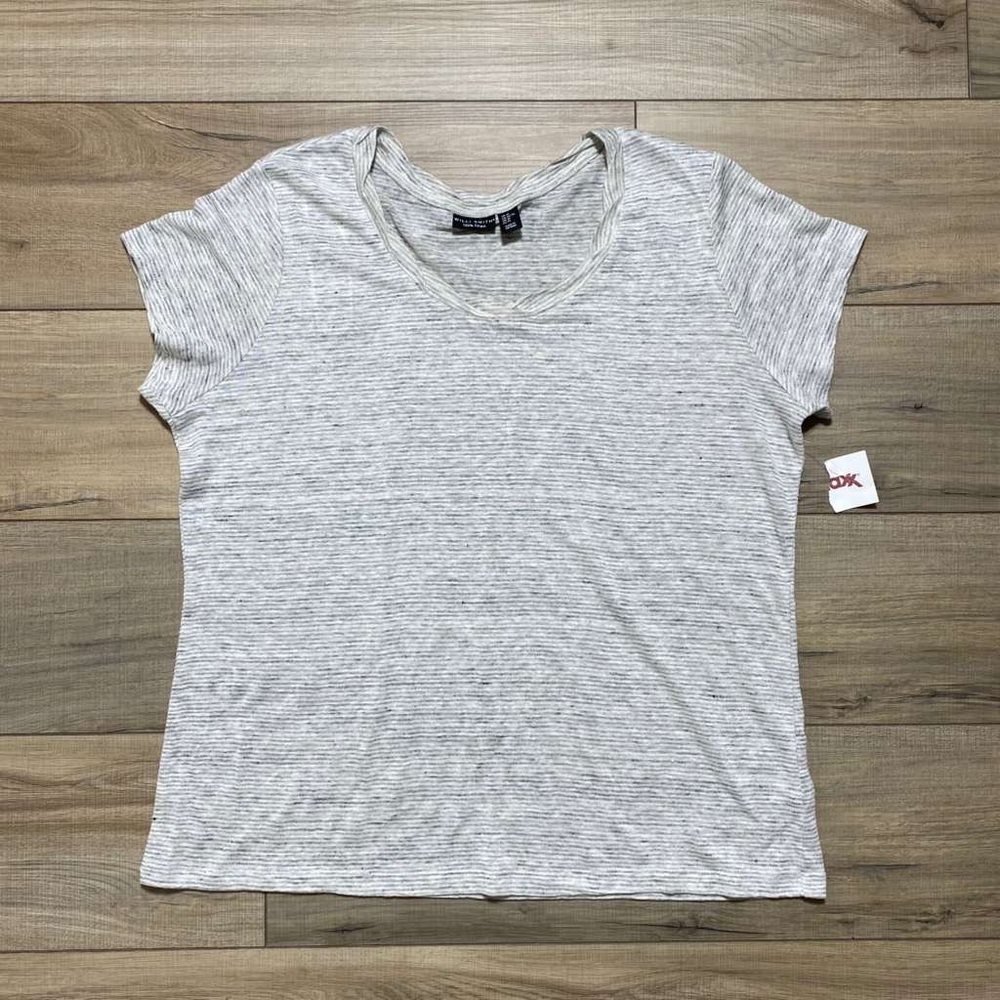 Willi Smith Womens Linen Short Sleeve Striped Top Size XL White And‎ Gray